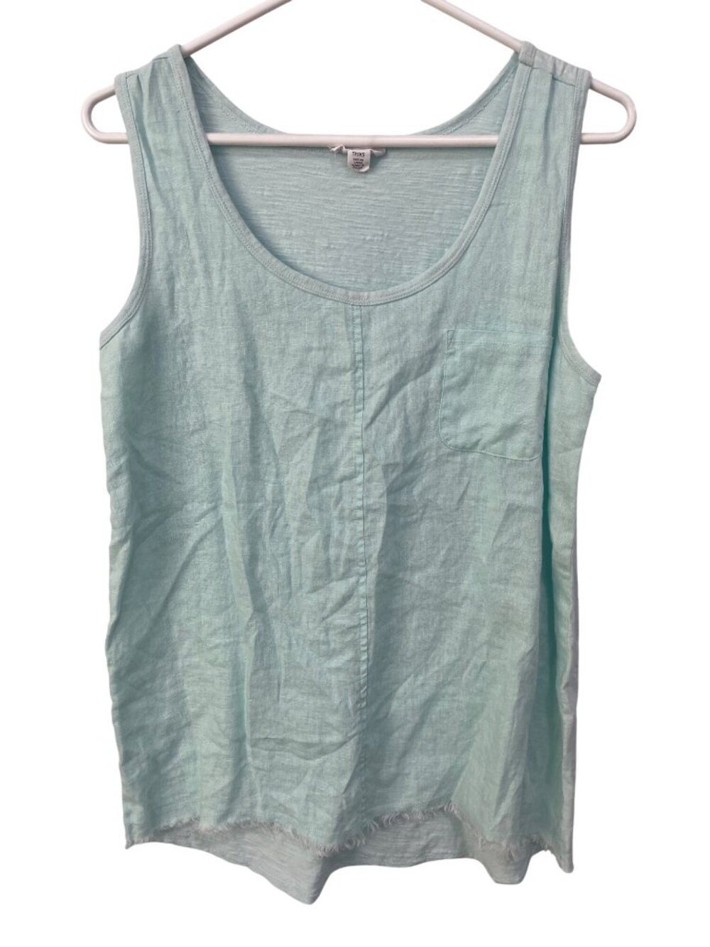 Tribal Jeans Tank Top XS Sleeveless Scoop Neck Frayed Hem Aqua Linen Coastal